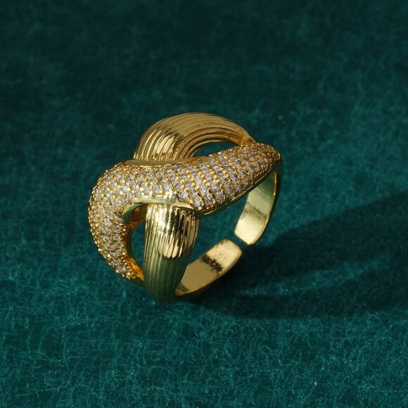 Gold Tone Pave Rhinestone Infinity Ring - Statement Band! - Picture 1 of 3